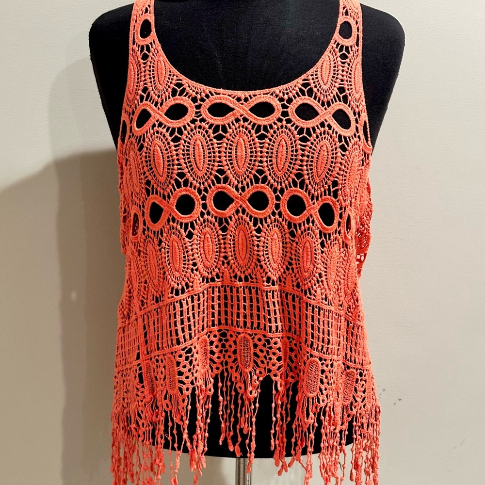 Active USA Orange Knit Lace Tank Top